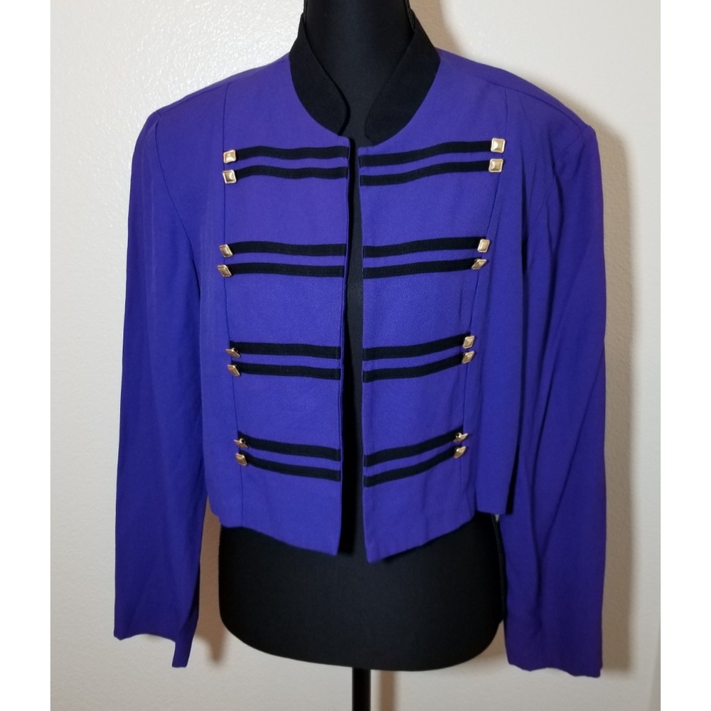 Vintage 80s Scarlett Purple Bolero Jacket Women Size 18 Military Studs Retro